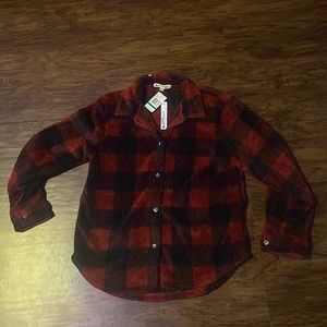fuzzy plaid button up